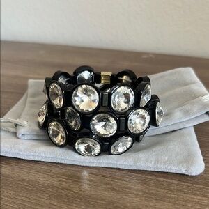 Black enamel rhinestones arm stack large clear gemstones set of 3